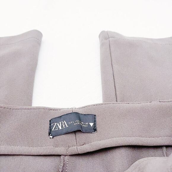 Zara Brown Stretch Pant Split Hem Textured Throuhout SZ L - Picture 2 of 7